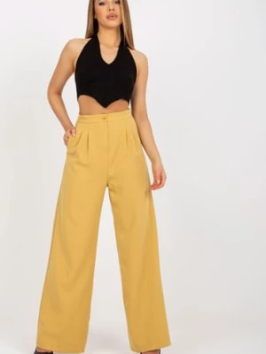 Zdjęcie produktu Ciemnożółte szerokie spodnie z materiału z wysokim stanem Xsapienza