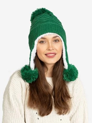 Zdjęcie produktu Ciepła czapka damska z pomponami zielona Shelvt