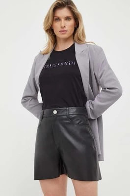 Zdjęcie produktu Custommade szorty skórzane Nava damskie kolor czarny gładkie high waist
