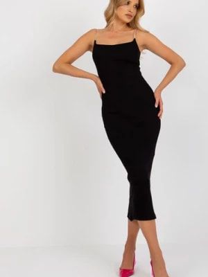 Zdjęcie produktu Czarna midi sukienka basic w prążek RELEVANCE