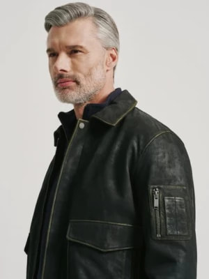 Zdjęcie produktu Czarna skórzana kurtka męska z kołnierzykiem OCHNIK