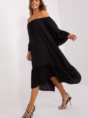 Zdjęcie produktu Czarna sukienka z falbaną i szerokim rękawem Italy Moda