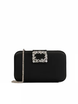 Zdjęcie produktu Czarna torebka wieczorowa z tkaniny z biżuteryjnym zapięciem Kazar