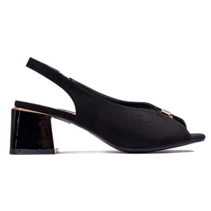 Zdjęcie produktu Czarne eleganckie sandały damskie zamszowe na słupku Shelovet