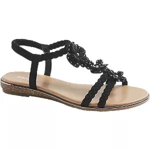 Zdjęcie produktu czarne płaskie sandały damskie Graceland z plecionymi paseczkami