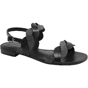 Zdjęcie produktu czarne sandałki damskie Graceland z plecionymi paskami