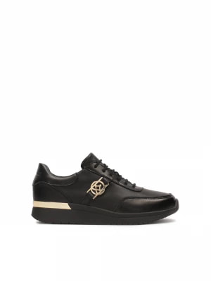 Zdjęcie produktu Czarne skórzane sneakersy zdobione złotymi elementami Kazar