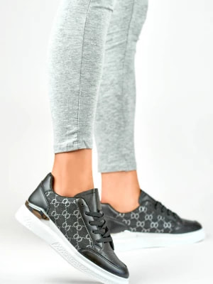Zdjęcie produktu Czarne sneakersy damskie z modnym wzorem Merg