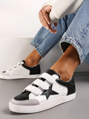 Zdjęcie produktu Czarno-Białe Sneakersy Ozdobione Brokatem z Rzepami Dolanda