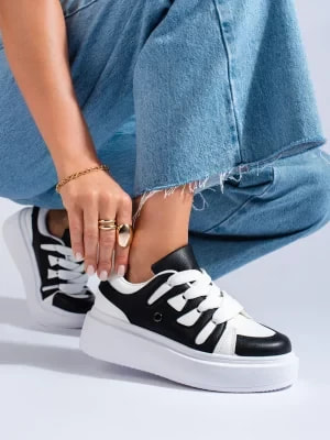 Zdjęcie produktu Czarno-białe sneakersy damskie na grubej podeszwie Shelvt