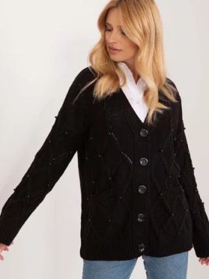 Zdjęcie produktu Czarny rozpinany sweter damski z domieszką wełny BADU
