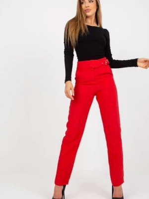 Zdjęcie produktu Czerwone proste spodnie z materiału z kieszeniami Xsapienza