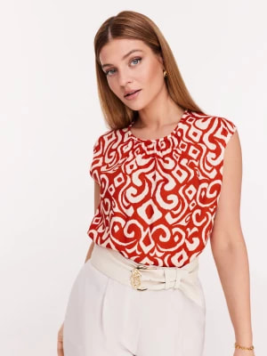 Zdjęcie produktu Czerwono-biała bluzka w ornamentowy deseń TARANKO