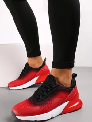 Zdjęcie produktu Czerwono-Czarne Buty Sportowe z Perforowaną Siateczką Rafani
