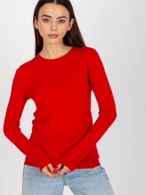 Zdjęcie produktu Czerwony damski sweter klasyczny z okrągłym dekoltem