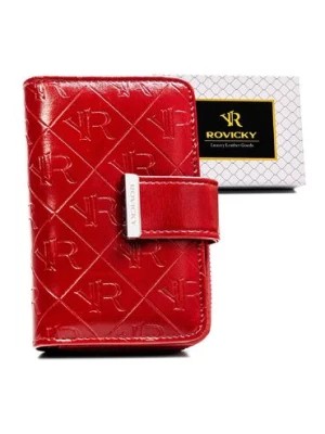 Zdjęcie produktu Czerwony portfel damski z tłoczonym monogramem - Rovicky
