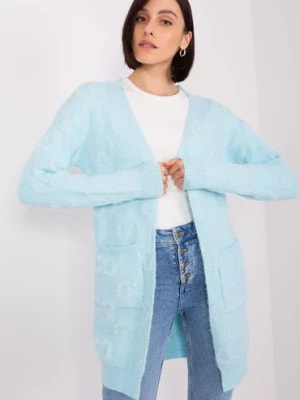 Zdjęcie produktu Damski kardigan z kieszeniami jasny niebieski Wool Fashion Italia