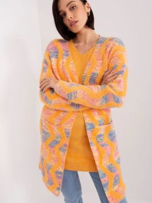 Zdjęcie produktu Damski kardigan z kieszeniami pomarańczowy Wool Fashion Italia