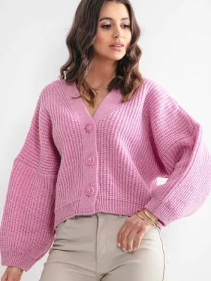 Zdjęcie produktu Damski rozpinany sweter oversize Fobya różowy