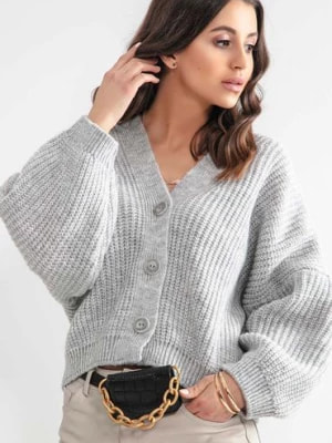 Zdjęcie produktu Damski rozpinany sweter oversize Fobya szary