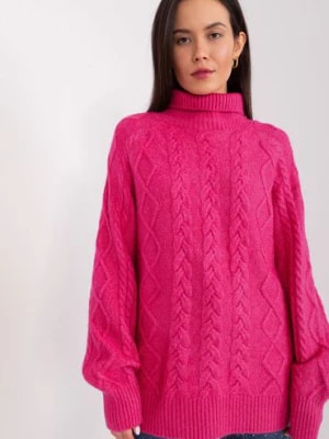 Zdjęcie produktu Damski sweter z warkoczami fuksjowy Wool Fashion Italia