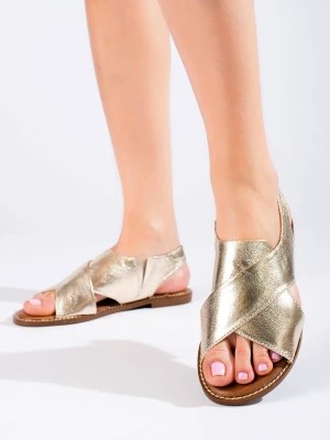 Zdjęcie produktu Damskie złote sandały płaskie Potocki Merg