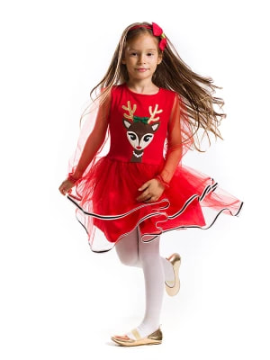 Zdjęcie produktu Denokids Sukienka "Tulle Deer" w kolorze czerwonym rozmiar: 128