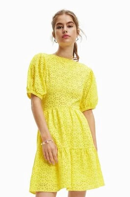 Zdjęcie produktu Desigual sukienka bawełniana kolor żółty mini rozkloszowana