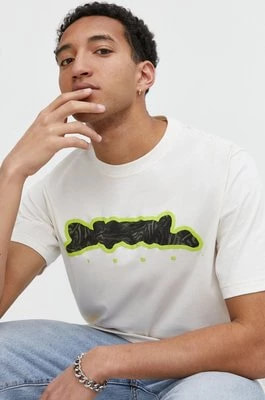 Zdjęcie produktu Diesel t-shirt bawełniany męski kolor beżowy z nadrukiem