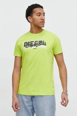 Zdjęcie produktu Diesel t-shirt bawełniany męski kolor zielony z nadrukiem