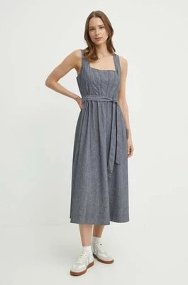 Zdjęcie produktu Dkny sukienka z domieszką lnu kolor szary midi rozkloszowana DD4B5715