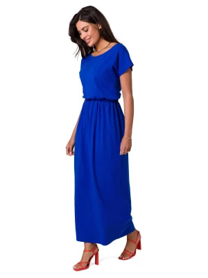Zdjęcie produktu Długa sukienka bawełniana z gumą w pasie chabrowa BeWear