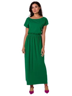Zdjęcie produktu Długa sukienka bawełniana z gumą w pasie zielona BeWear