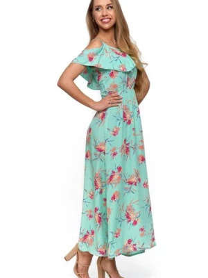 Zdjęcie produktu Długa sukienka damska typu hiszpanka - zielona w kwiaty Moraj