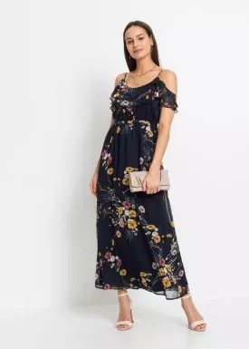 Zdjęcie produktu Długa sukienka z odsłoniętymi ramionami, w kwiatowy deseń bonprix