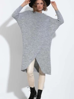 Zdjęcie produktu Długi sweter dzianinowy z rozcięciem - szary Fobya