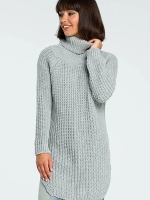 Zdjęcie produktu Długi sweter z golfem - szary Merg