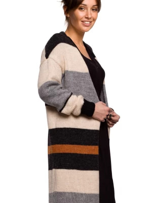 Zdjęcie produktu Długi sweter z w paski kolorowy kardigan z wełną bez zapięcia Polskie swetry