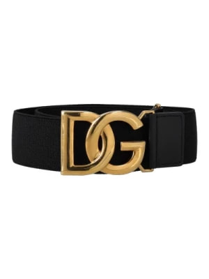 Zdjęcie produktu Dolce & Gabbana, Czarny elastyczny Pasek z klamrą w kolorze złota Black, female,
