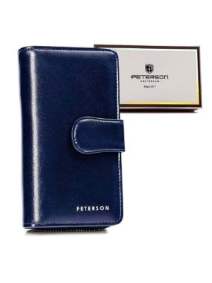 Zdjęcie produktu Duży, pionowy portfel damski granatowy ze skóry ekologicznej - Peterson