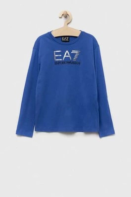 Zdjęcie produktu EA7 Emporio Armani longsleeve bawełniany dziecięcy kolor niebieski z nadrukiem
