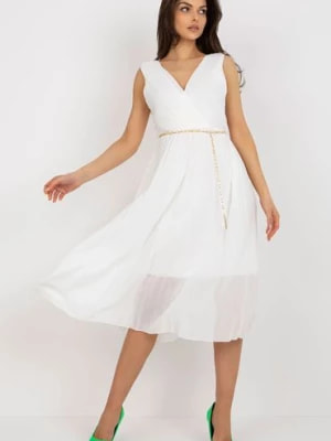 Zdjęcie produktu Ecru rozkloszowana sukienka z plisowaniem Italy Moda