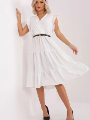 Zdjęcie produktu Ecru sukienka z falbaną i krótkim rękawem Italy Moda