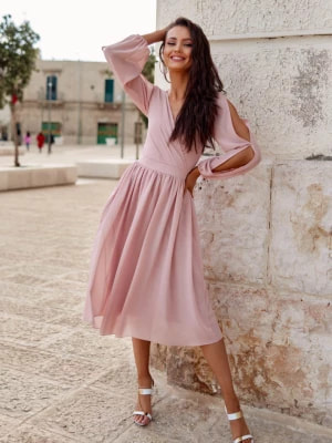 Zdjęcie produktu Elegancka sukienka szyfonowa różowa midi Luca2 Roco