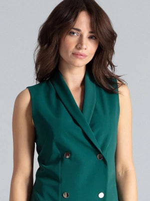 Zdjęcie produktu Elegancka żakietowa sukienka z kopertowym dekoltem dwurzędowa zielona Lenitif