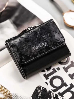 Zdjęcie produktu Elegancki, mały portfel damski czarny ze skóry naturalnej i ekologicznej - Rovicky