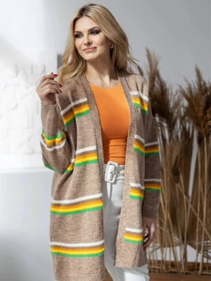 Zdjęcie produktu Elegancki sweter kardigan w kolorowe paski cappuccino PeeKaBoo