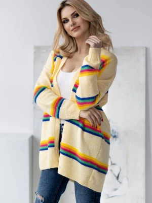 Zdjęcie produktu Elegancki sweter kardigan w kolorowe paski żółty PeeKaBoo