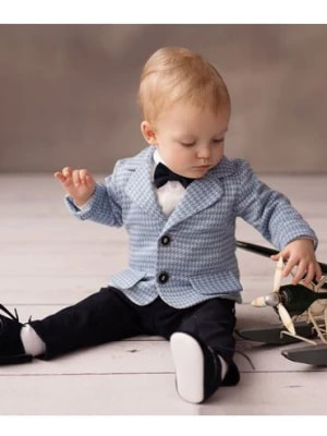Zdjęcie produktu Elegancki zestaw KSAWERY dla chłopca koszulo-body, spodnie, marynarka,  mucha Balumi