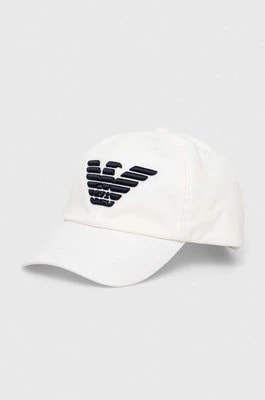 Zdjęcie produktu Emporio Armani czapka z daszkiem bawełniana dziecięca kolor biały z aplikacją